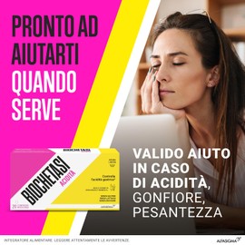 BIOCHETASI Acidità, Integratore Alimentare per Aiuto contro Pesantezza, Gonfiore e Acidità di Stomaco, Senza Glutine e Lattosio, 20 Compresse Masticabili Gusto Limone,