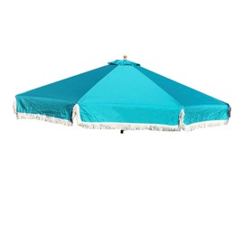 FORMOSA 9ft 6 Rib Market Premium Patio Umbrella Replacement Canopy - 300D UV Protective and Water Resistant Patio Canopy - Umbrella Replacement Cover (CANOPY ONLY) (Turquoise Fringe Olefin)