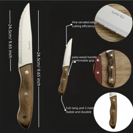 SanheKit Steak Knives Set, 6/12 Piece Options, High Carbon Stainless Steel, Polishing Wood Handle,Full Tang Design,5.3" Large Size,serrated Meat Knife, Sharp Dinner Knives (coffee color 12pcs)