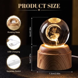Fairy Gifts for Girls and Women,Rotating Crystal Ball Light,LED Light Base