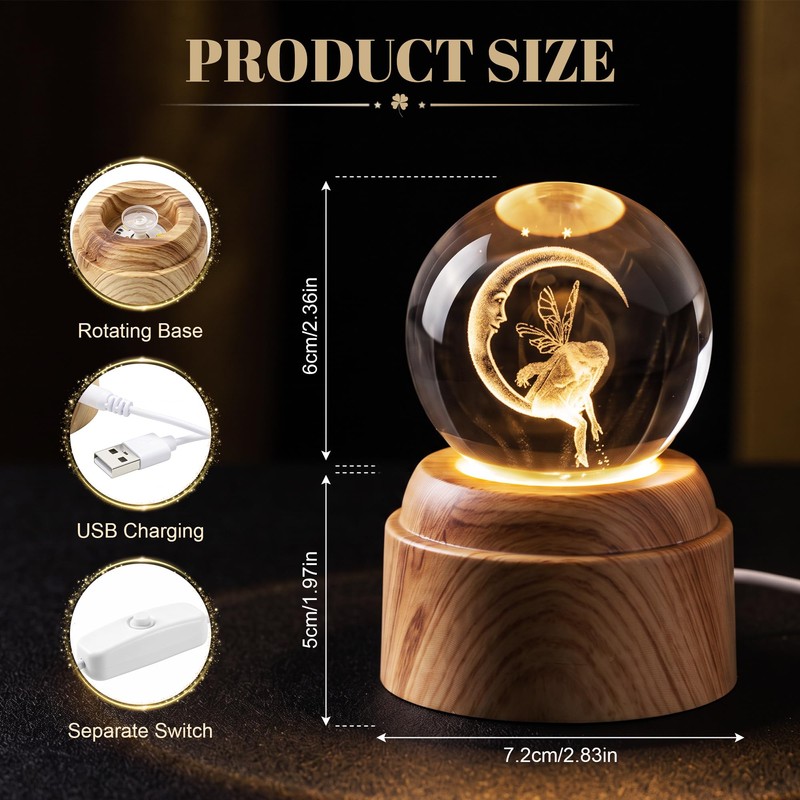 Fairy Gifts for Girls and Women,Rotating Crystal Ball Light,LED Light