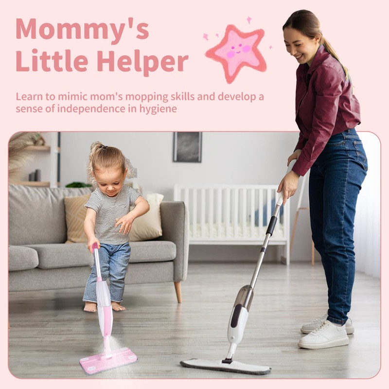 Lullulii Kids Spray Mop,Fun & Functional Toddler Cleaning Set,Real Working