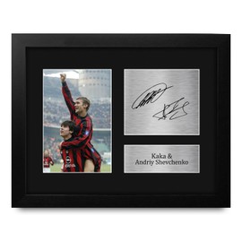 HWC Trading Kaka & Andriy Shevchenko A C Milan Framed Gifts Printed Signed Autograph Picture for Football Fans and Supporters - US Letter Size