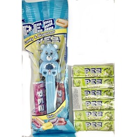 PezCandy Pez Care Bears Grumpy Bear Pez Dispenser in Cello Bag with 2 Rolls of Candy + 6 Roll Pack Sour Green Apple Flavor Candy Refills, blue