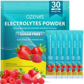 OZENKE Electrolytes Powder Packets, 30 Sticks Hydration Packets Sugar Free, Electrolyte Drink Mix Portable Electrolyte Packets for Rapid Hydration, 0 Sugar & 0 Calorie, Strawberry & Raspberry Flavor