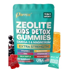 Zeolite Kids Gummies, 9-in-1 with Zeolite, Omega-3, Magnesium, Elderberry, Vitamin C, Milk Thistle, Vitamin D3, Zinc, B12 – Sugar-Free (60 Gummies – Mixed Berry Flavor)