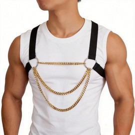 FOCICE Bracciale da uomo con catena in oro, stile punk, regolabile, taglia unica, colore: nero/oro