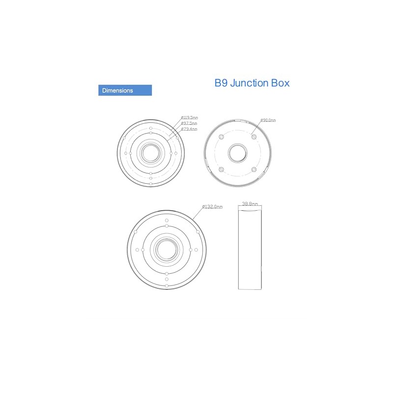 Titanium B9-W Junction Box for Dome Camera, Bracket, Conduit Base,