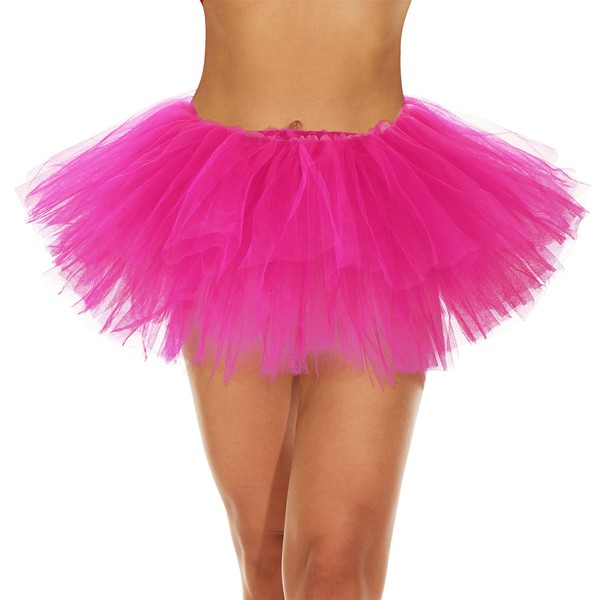 Zando 80s Halloween Costumes for Women Tutu Tulle Skirt High Waist Layered Skirt Ballet Skirt Adult Dance Tutu Princess Dress for Women Ruffle Fluffy Skirt Halloween Tutu Hot Pink Tutu One Size