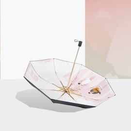 PRAIN Original Illustration Parasol Folding Creative Parasol UV Protection Ultra Light UV Umbrella Aluminum Alloy Material Fashion Umbrella UPF 50+, dreamy pink