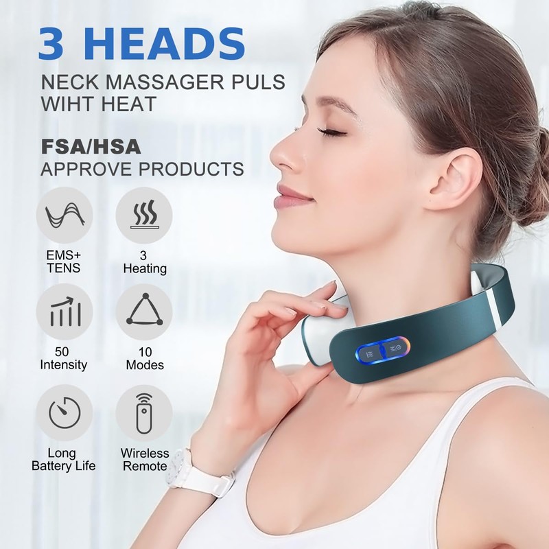Auxoliev Neck Massager with Heat, 9 Modes and 50 Intensity,