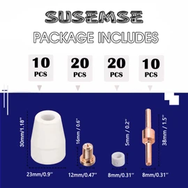 SUSEMSE PT31 Plasma Cutter Torch Head Body + 60PCS Extended Nozzle Electrode Tip Plasma Cutting Torch Consumables Accessory