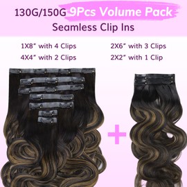 IDN BEAUTY Seamless Clip In Hair Extensions Human Hair Body Wave 130g 1B/6/1B Balayage Natural Black to Chestnut Brown Remy Hair Seamless Clip Ins For Black Women PU Invisible Edge 18 Inch 9pcs
