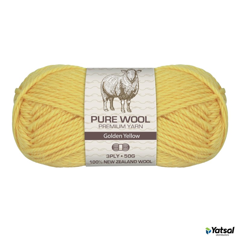 Yatsal 3-Ply Pure Wool 50 g, Golden Yellow