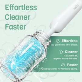 SEANCHEER S02 Electric Bottle Brush Set, Portable Baby Bottle Brush Cleaner, AA Battery-Powered & IPX7 Waterproof, with Silicone Bottle/Nipple/Straw Brush, for Home & Travel (Blue)