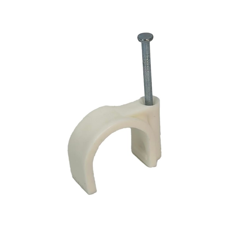 White Round Cable Clips with Fixing Nail K-Type 50pcs (16mm)
