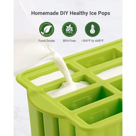 Popsicles Molds, MEETRUE 12 Pieces Silicone Popsicle Molds Easy-Release BPA-free Popsicle Maker Molds Ice Pop Molds Homemade Popsicle Ice Pop Maker with 50PCS Popsicle Sticks+Cleaning Brush
