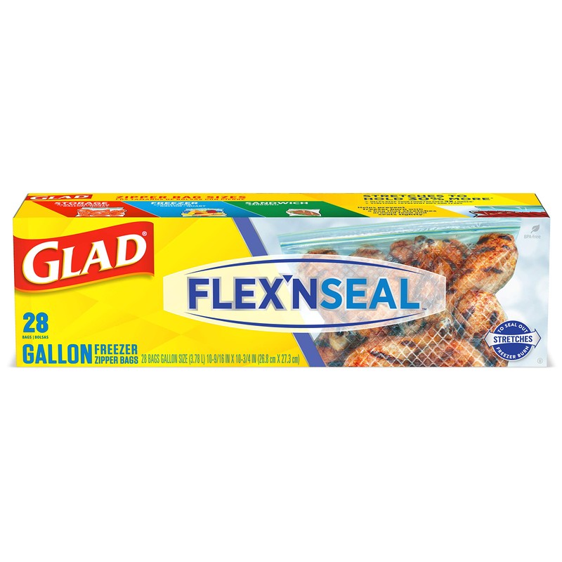 Glad Flex'N Seal Freezer Storage Plastic Bags, Gallon, 28 Count