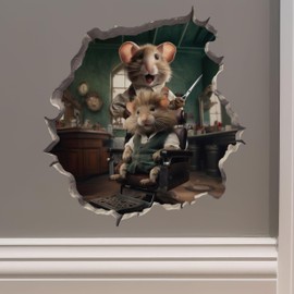 Barber Mouse in Hole Decal - 3D Wall Sticker