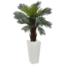 Nearly Natural Artificial 4.5’ Cycas Plant in White Tower Planter, Green