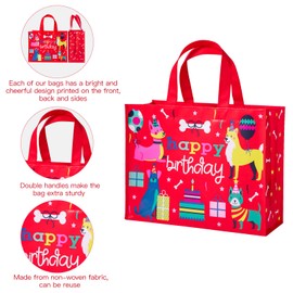 WRAPAHOLIC Large Reusable Birthday Gift Bag with Handles - 10 x 5 x 13 inch - Adorable Dog Happy Birthday Pawty Time