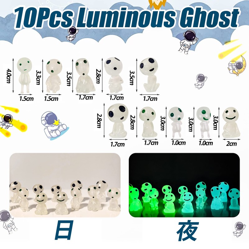 DERAYEE 10pcs Resin Luminous Wooden Elf Figurine Luminous Miniature Decoration
