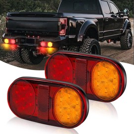 Aoling 2pcs Truck Tail Lamp 12V 14LED Red High Low Brake Small Yellow Turn Signal Reflector Trailer Tail Rear Light Tractor Trailer Boat ABS Material
