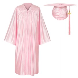 Erligo Unisex Shiny Graduation Gown and Cap Set with Tassel for Middle High School Bachelor (Pink, 39)