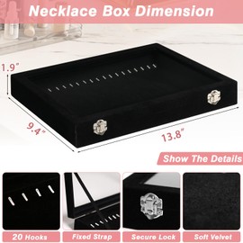 Necklace Holder Organizer, Necklace Organizer Box with Clear Lid, Anti Tarnish Jewelry Hanger Storage Case, 20 Hooks Velvet Jewelry Tray for Drawer Display Bracelet Gifts Girls Women