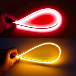 Vmingo Luz Led DRL Diurna Tira Flexible 30cm de Circulación para Auto Moto Universal Direccional y Secuencial Auto Impermeable | 2pzs (Azul/Amarillo)