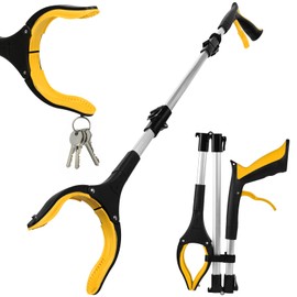 Adiwo Foldable Litter Picker Grabber, 91cm/36" Long Handle Litter Pickers Grabber Stick for Tall Users, 360 Degree Rotating Reach Aid, Helping Hand for Adults, Disabled, and Elderly, Yellow