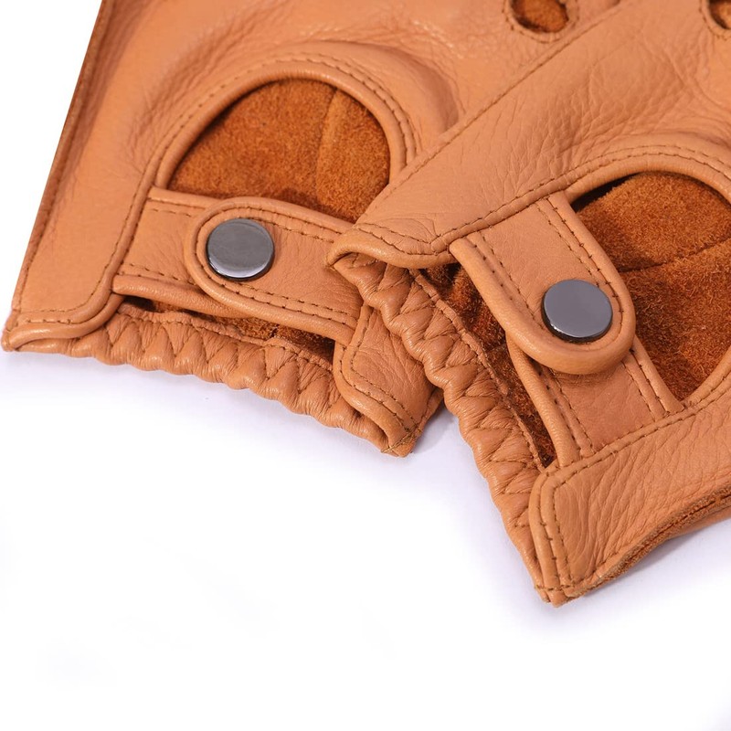 Meetoget Driving Gloves for Men Deerskin Leather Fingerless Unlined Gloves