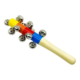 GICO 3861 Wooden Bell Rattle with Bells Colourful Musical Instrument Length 21.5 cm