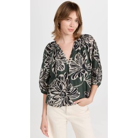 VELVET BY GRAHAM & SPENCER Women's Paola Printed Silk Cotton Voile Puff Sleeve Blouse, Bracken, M