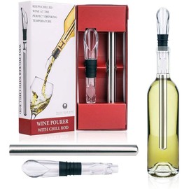 2Pack Wine Chiller Ice Red Wine Bottle Stainless Steel Cooler Chiller Stick Container Freezer 3 in 1 with Aerator and Pourer Wine Accessory