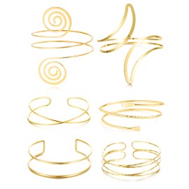 BOMAIL 6 Pieces Arm Cuff Jewelry for Women Gold Arm Cuff Upper Arm Band Adjustable Coil Swirl Armlet Armband Set Minimalist Arm Bracelet Upper Arm Cuff Jewelry