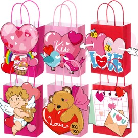 MotiMind 24 Pcs Valentine's Day Gift Bags Lovely Cartoon Gift Bags with Handles for Valentine's Day Wedding Anniversary Birthday Party Favors