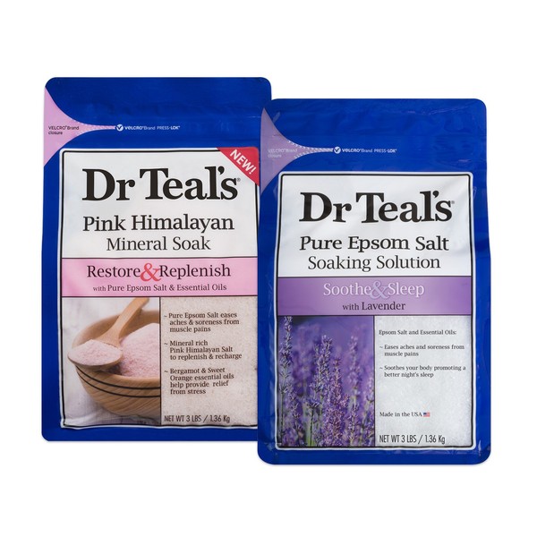 Dr Teal's Epsom Salt Soaking Solution, Lavender and Pink Himalayan, 2 Count - 6lbs Total