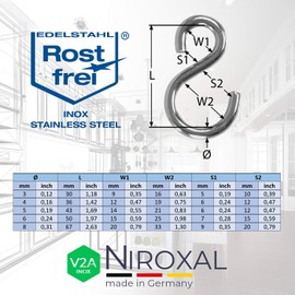 NietFullThings Asymmetric S Hook Stainless Steel Made of V2A S-Hook Diameter 5 mm Thickness 45 mm Length Metal Hook for Hanging Stainless Steel Hook for Hanging Decoration