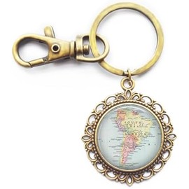 Llavero de mapa de América del Sur, llavero de mapa de América del Sur, llavero de América del Sur, joyería de mapas, joyería de mapas, A0031