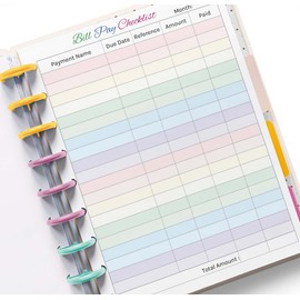 Colorful Bill Pay Checklist for 11 Disc Big Happy Planners (8.5'' x 11'') Budget Refills