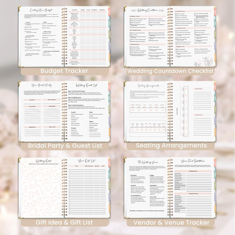 Wedding Planner Book and Organizer, Bridal Planning Binder with Tabs&Pocket