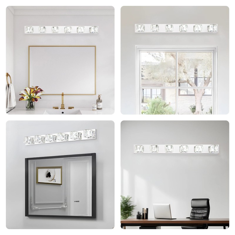 Ship in USA,Modern Crystal 6-Light LED Wall Sconce,Elegant Chrome Bathroom