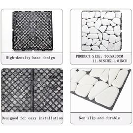 Decking Natural Pebble Interlocking Floor Patio Tiles, Indoor & Outdoor Interlocking Tiles 12"x12" 6pcs - A Great Upgrade Option for Garden Patio Path (White)