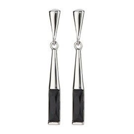 Clip On Earrings - Silver Plated Drop Earring With A Black Stone - Bloom