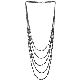 Black Oval Beads Statement Necklace Multi-Strand Long Chains with Crystal Charms Pendant（CA）