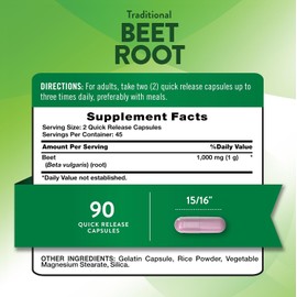 Nature's Truth Beet Root Capsules | 1000mg | 90 Pills | Herbal Extract | Gluten Free & Non-GMO Supplement