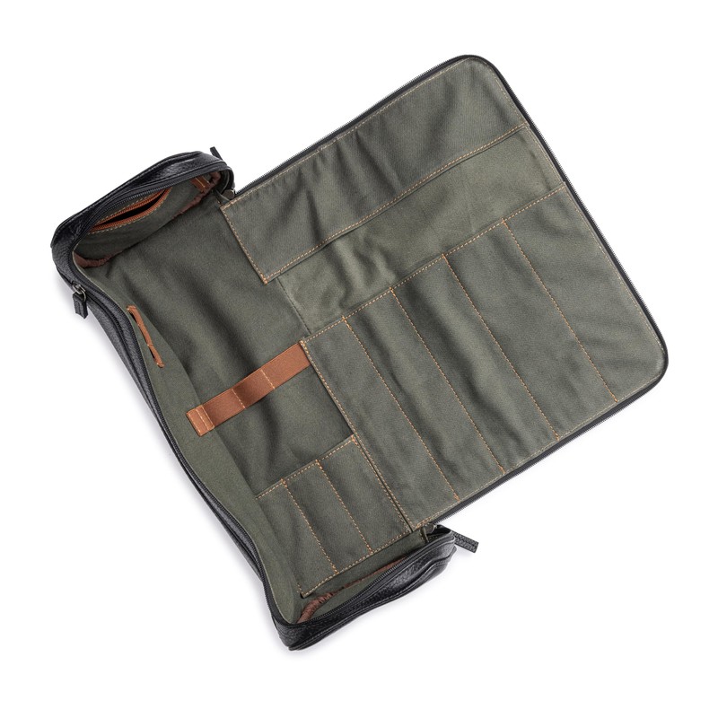 Angus Stoke premium leather knife bag-case, black XXL chef's roll