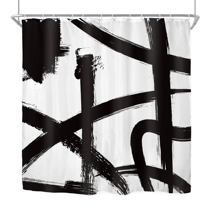 Black and White Striped Shower Curtain for Bathroom Decor 72Wx72H