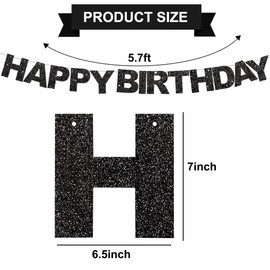 DecoGlee Black Happy Birthday Banner - Pre-Strung,No DIY，Birthday Decorations - Happy Birthday Sign - Birthday Banner for Women, Kids for Birthday Decor, Backdrop